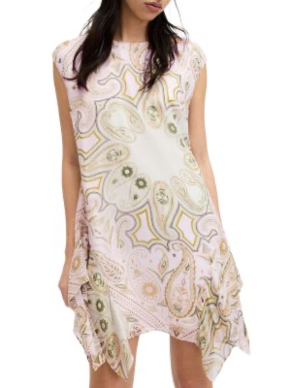 AllSaints Audrina Avalon Mini Dress Paisley Print Asymmetrical Hem Size 10